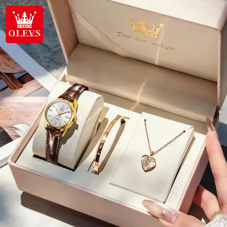 OLEVS 6898 Women Watch Original Quartz Watches Waterproof Luminous Date Watch Bracelet Set Ladies&