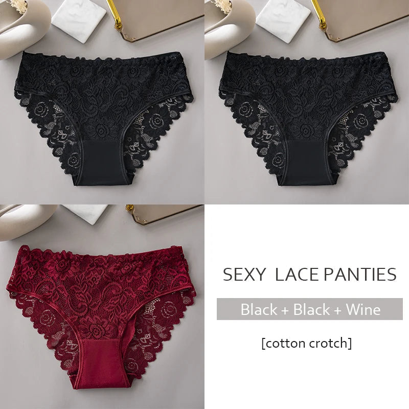 3PCS/Set Luxury Floral Embroidery Lace Panties Women Briefs Sexy Hollow Lingerie Female Underwear Ladies Breathable Underpants Khamik Shop Online
