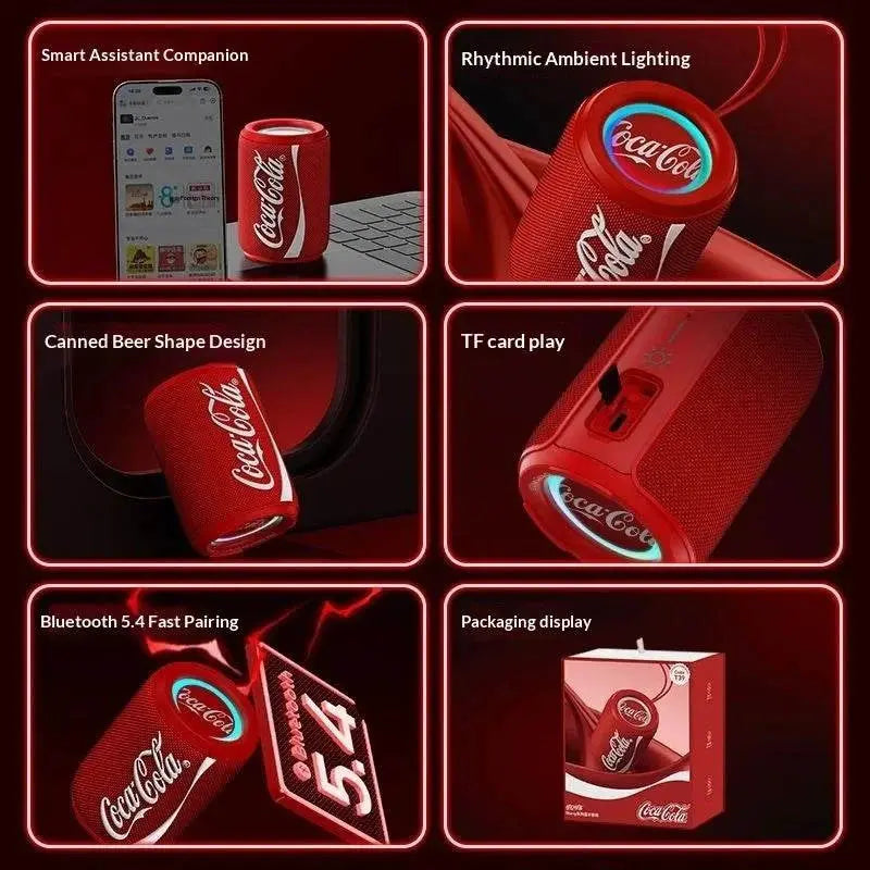 New Coke-Cola Collaboration Bluetooth Audio Bluetooth 5.4 RGB Lighting Voice Activation Card Slot Portable Bluetooth Speaker Khamik Shop Online