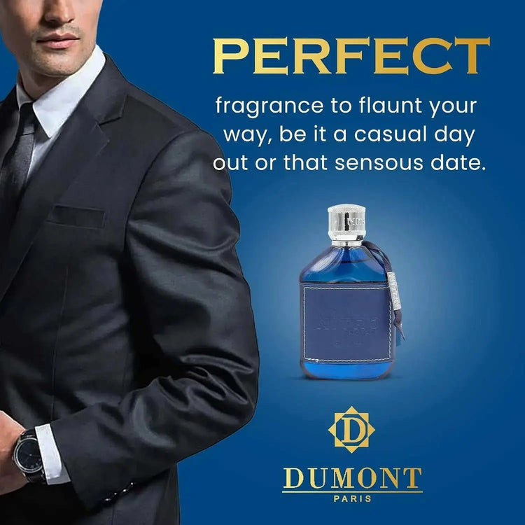 Nitro Blue Dumont Men EDP Perfume 100ml Fresh Marine Citrus Cologne Blue Glass Bottle Silver Cap Luxury Black Gift Box Daily Summer Business Wear Khamik Shop Online