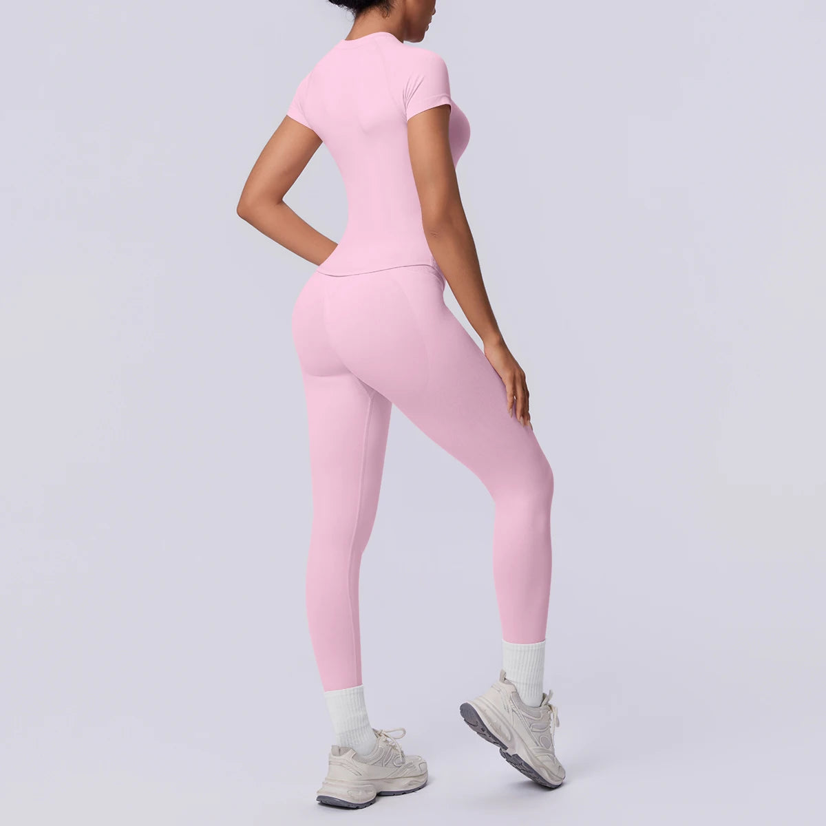 Rooftrellen New 2PCS/set Yoga Set Summer Quick Drying Fitness Sports Workout Top T-Shirt High Stretch Seamless Yoga Leggings Set Khamik Shop Online