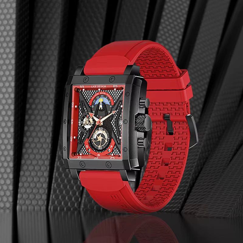 Big  Men'S Sports Chronograph Wrist Watch for Men Army Silicone Strap Square Quartz Stop Watch Clock Man Relogios Masculino