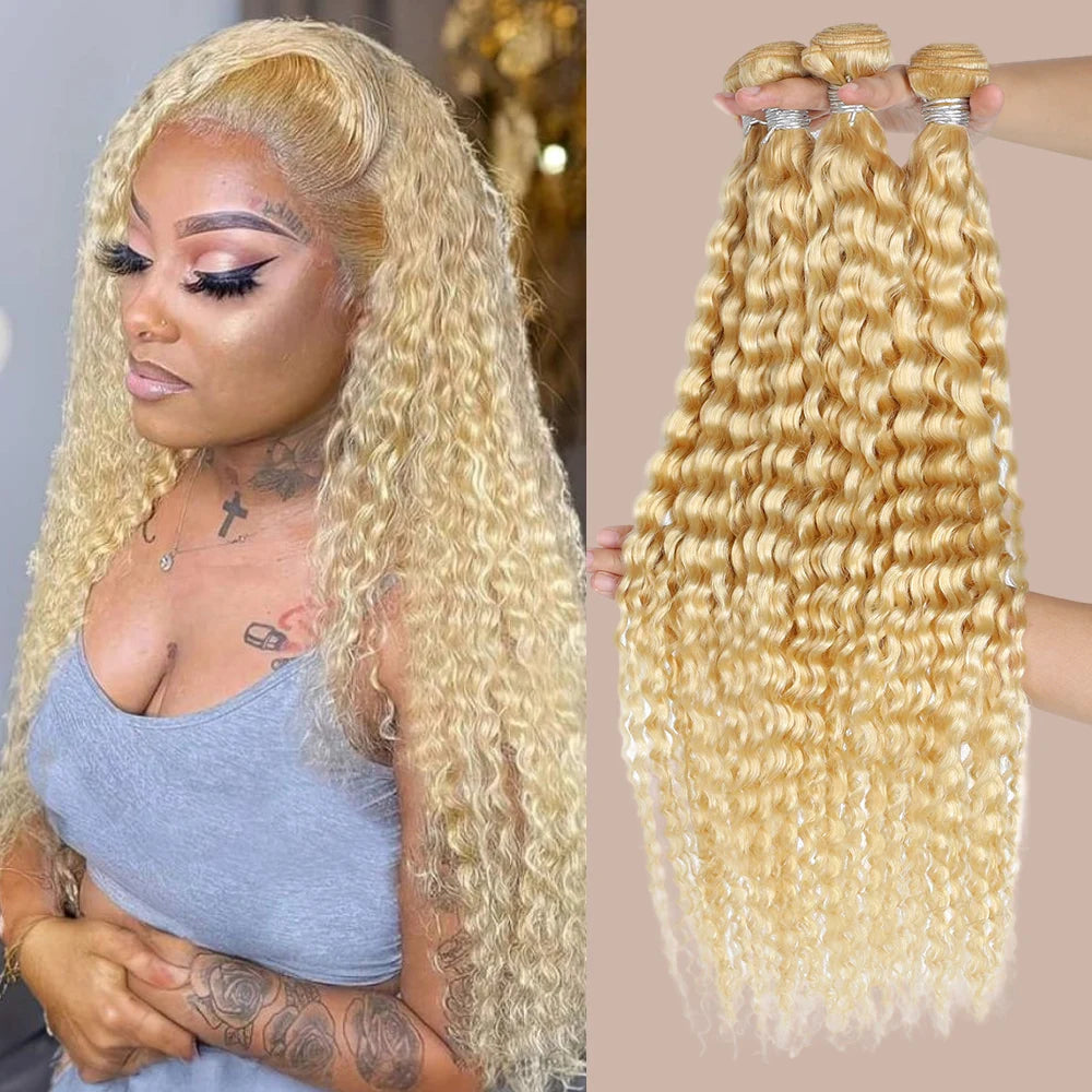 High Quality 613 Honey Blonde Colored Deep Wave Human Hair 1 3 4 Bundles Deal 28 30 32 Inch Long 100% Unprocessed Raw Vietnamese Human Hair Bundles Baby Soft Deep Curly Human Hair Bundles Extensions Can Be Dyed Wholesale Hair For Black Women Free Shipping Khamik Shop Online