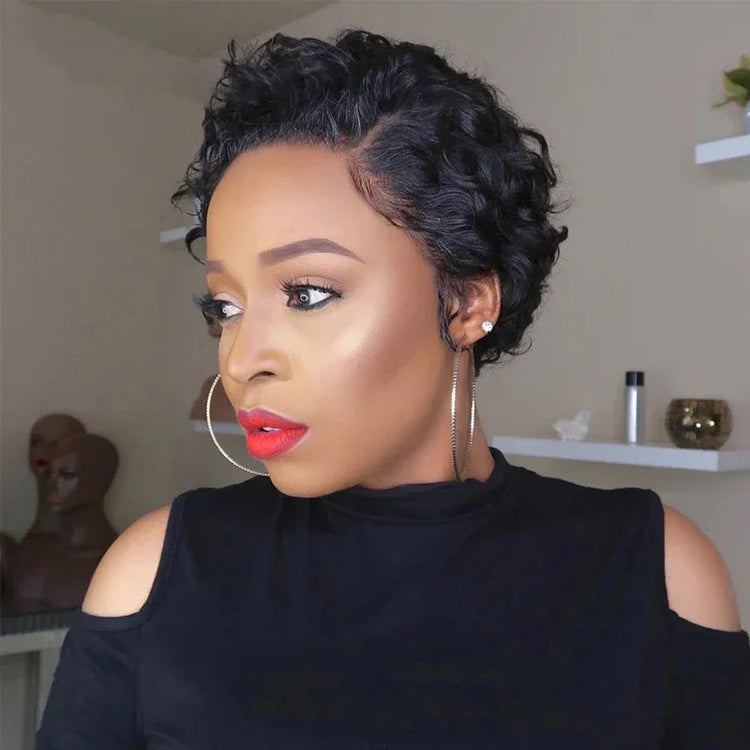 Peruvian Hair Pixie Cut Wig Kinky Curly Virgin Hair Wig 1B/30 Short Bob Natural Color Full Machine Made Wigs For Black Women Khamik Shop Online