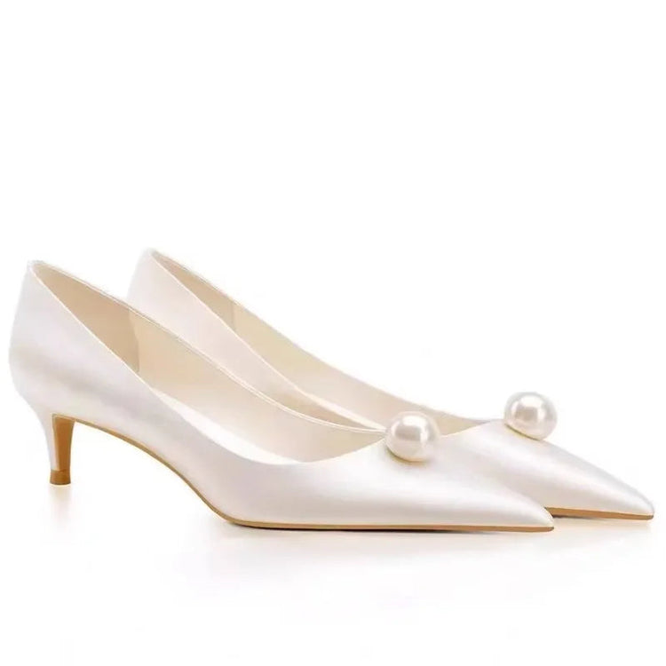 2026 New Luxury Designer White Satin Wedding Bridal Shoes Pearl High Heels Daily Fashion High Heels Khamik Shop Online
