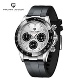 PAGANI DESIGN Men Quartz Chronograph Watch RoseGold Case Black Ceramic Bezel Brown Dial Rubber Strap Waterproof Sports watch+box Khamik Shop Online