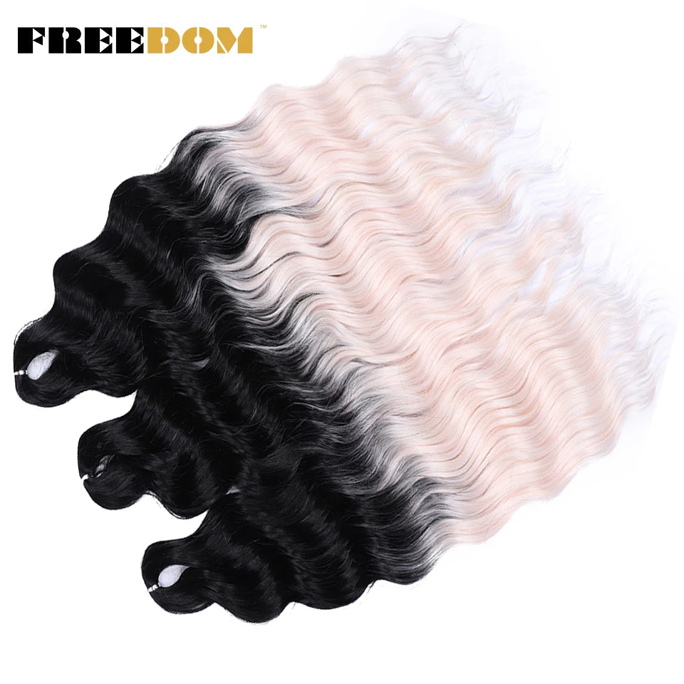FREEDOM Synthetic Curly Braiding Hair Extensions 24 Inch/60 cm Long Deep Wavy Twist Crochet Braids Hair Ombre Brown Rainbow Hair Khamik Shop Online