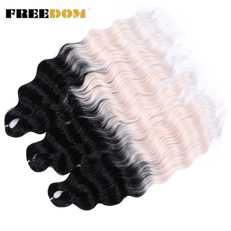 FREEDOM Synthetic Curly Braiding Hair Extensions 24 Inch/60 cm Long Deep Wavy Twist Crochet Braids Hair Ombre Brown Rainbow Hair Khamik Shop Online