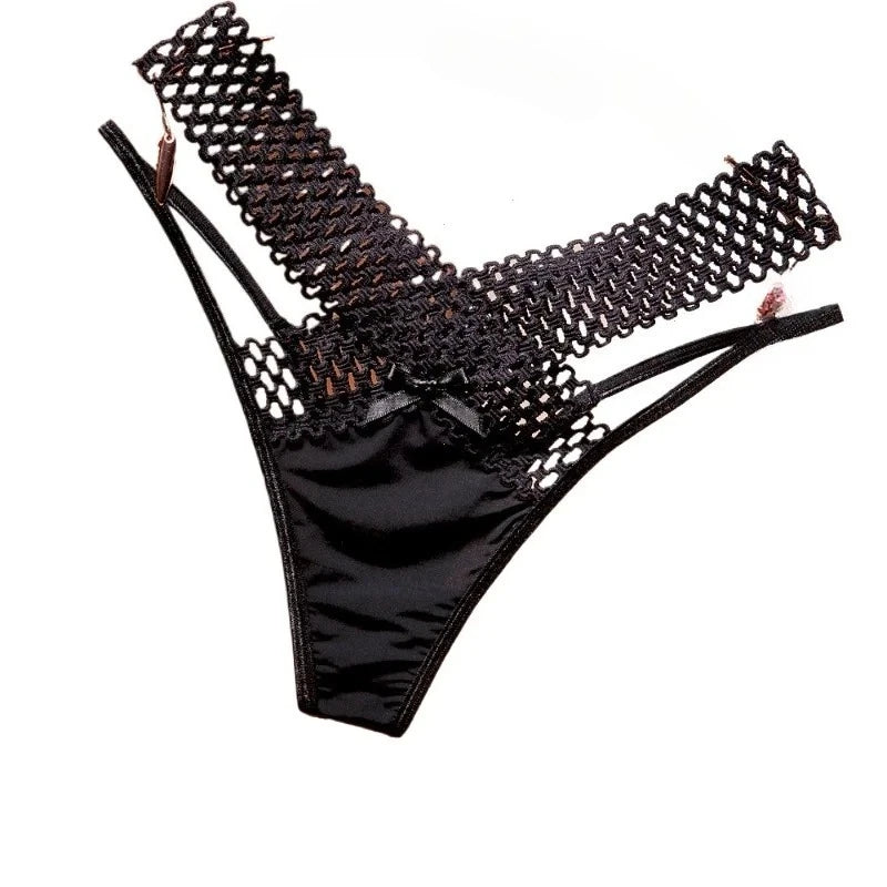 2024 Women'S Panties Cross Cut Ice Silk Thong Sports Fashion Perspective Low Waist Ribbons Трусы Женские Sexy Lingerie Thongs