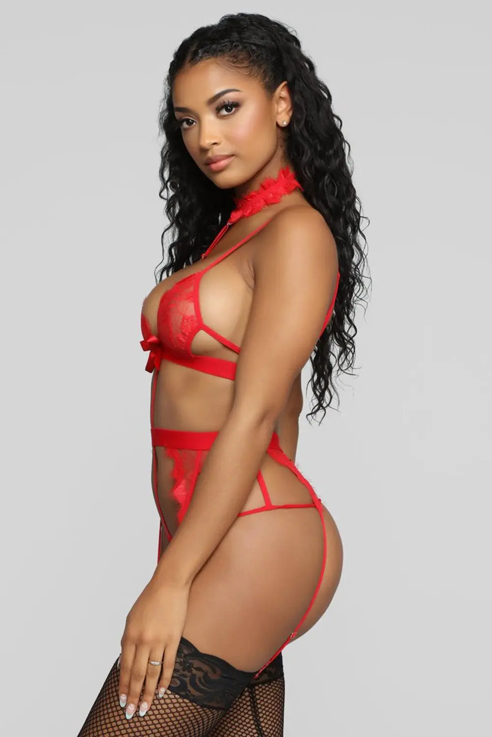 Choker Lace Bralette Lingerie Set with Garter Belt Jade