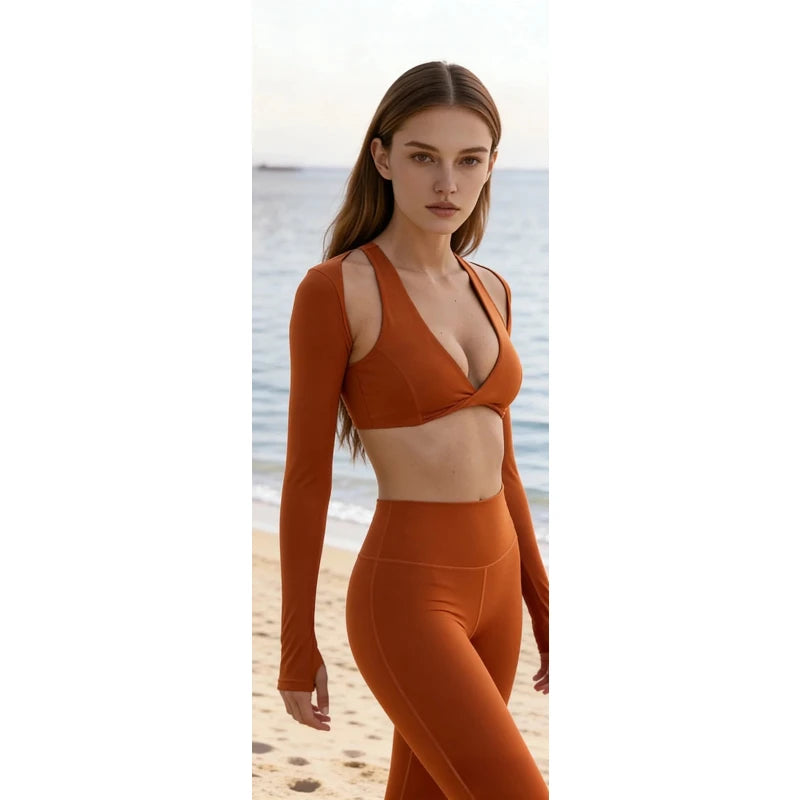 Nude Feel Yoga Long Sleeve Set For Women Pullover Quick-Dry Compression Shirt Outdoor Fitness Activewear Woman Sports Sets Khamik Shop Online