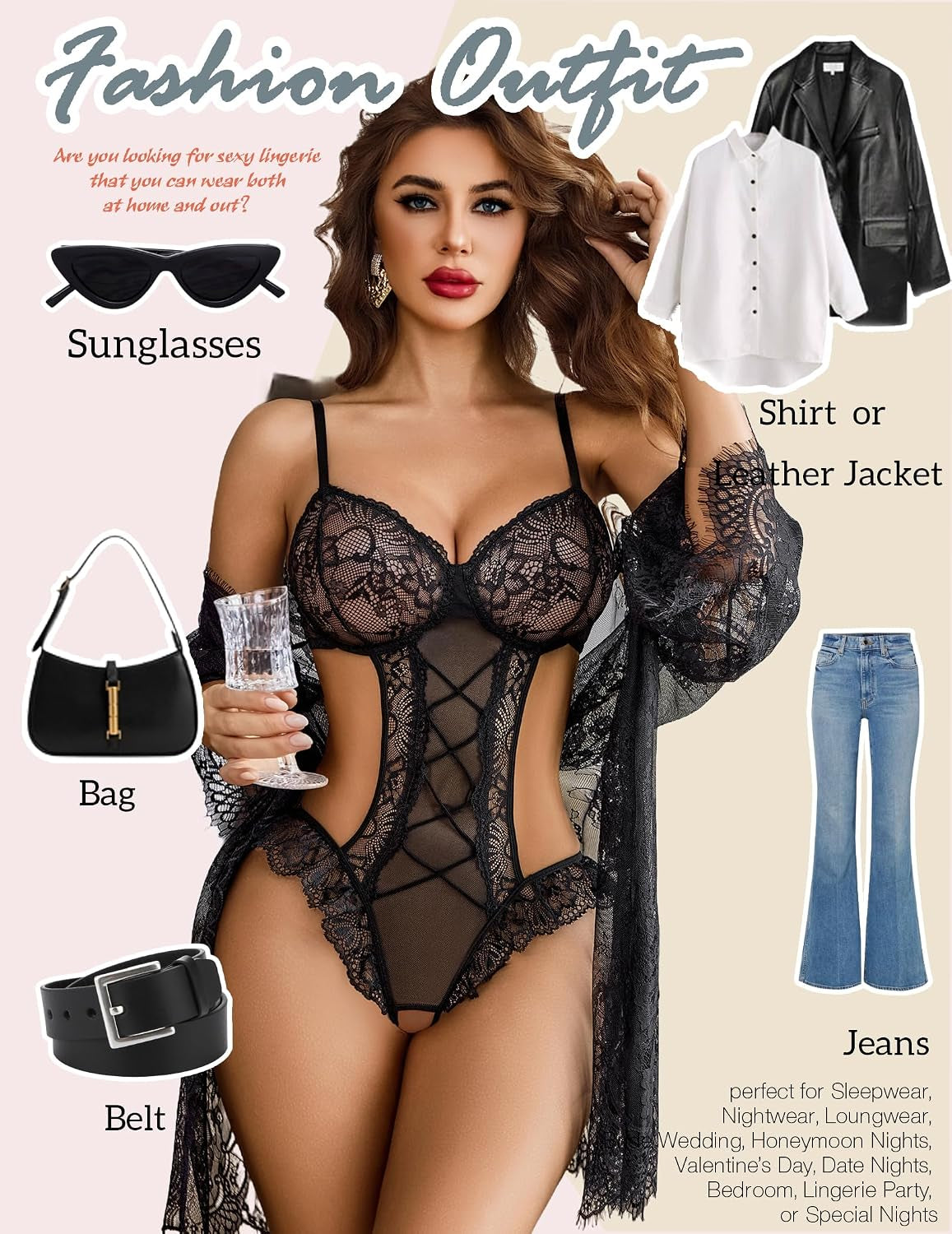 Women Lingeries Deep V Teddy Lingerie Sexy Lace Bodysuit One Piece Mini Babydoll
