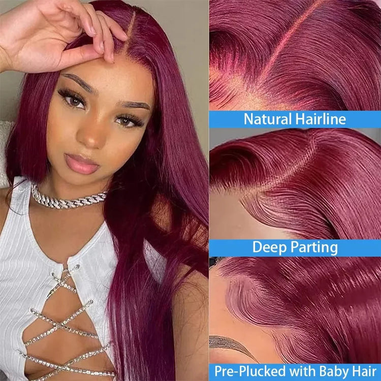 99J Burgundy Colored Human Hair 13x6 Transparent HD Lace Front Wig 40 42 Inches Brazilian Remy Hair Pre Plucked 13x4 Lace Frontal Wig For Women Khamik Shop Online