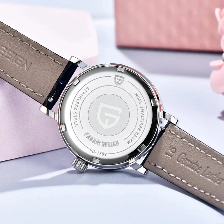 PAGANI DESIGN Women Quartz Watch Mop Dial Diamond Bezel Moon Phase Week Date Multi-function 50M Waterproof White Leather watch Khamik Shop Online
