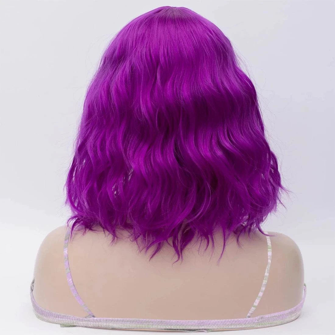 Short Purple Wavy Synthetic Wig With Side Bangs for Women Daily Cosplay Party Wear Khamik Shop Online
