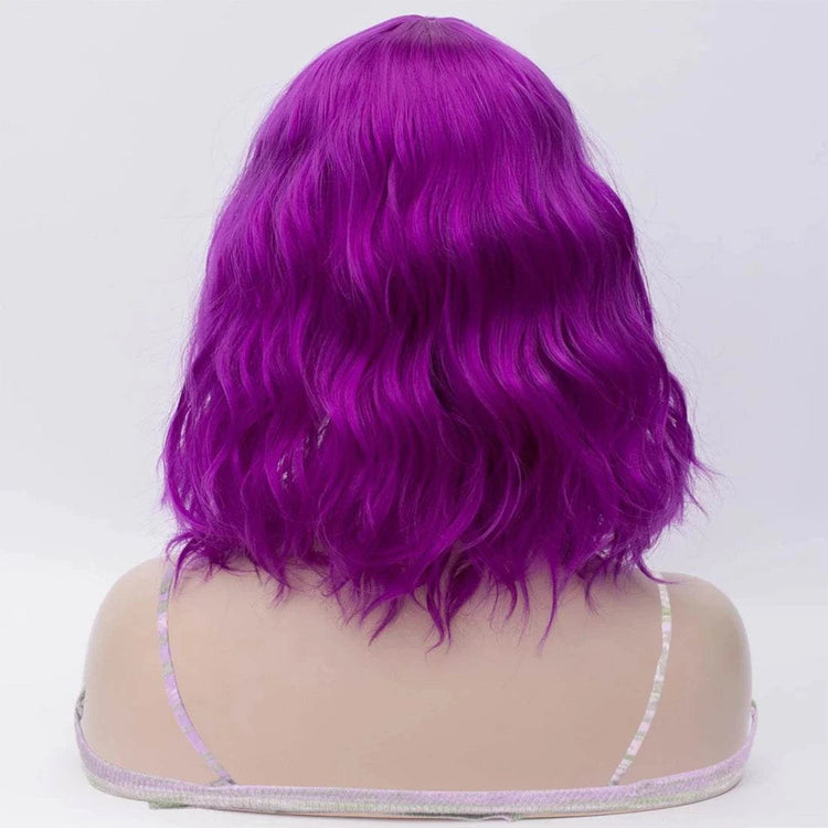 Short Purple Wavy Synthetic Wig With Side Bangs for Women Daily Cosplay Party Wear Khamik Shop Online