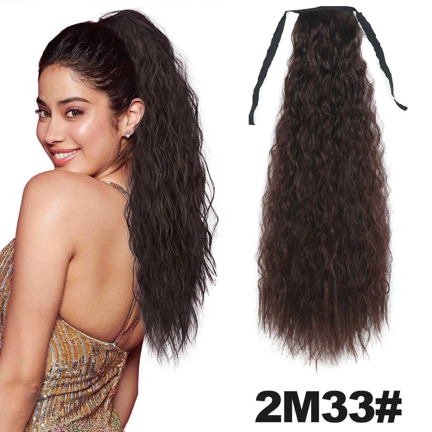 Straight Long Ponytail Extensions 22inch Natural Black Wrap Around Synthetic Hair Piece Pony Tail Hair Hairpieces for Women Girl Khamik Shop Online