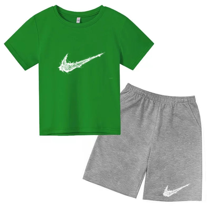 Summer Brand White T-shirt+Shorts Two-piece Set Kids New Clothing Fashion Letter Boy Girl3-13Yrs Sports Short-sleeved Casual Set Khamik Shop Online
