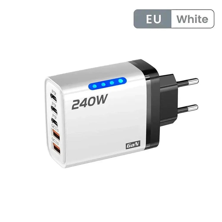 240W GaN USB C Charger 5 in 1 Fast Charging Phone Charger Power Adapter For iPhone Samsung Xiaomi Type C EU/US Plug Wall Charger Khamik Shop Online