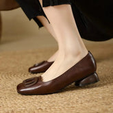 French Style Women Shoes Pumps Leather Shoes for Women Square Head Fashion Shoes Woman Footwear Khamik Shop Online
