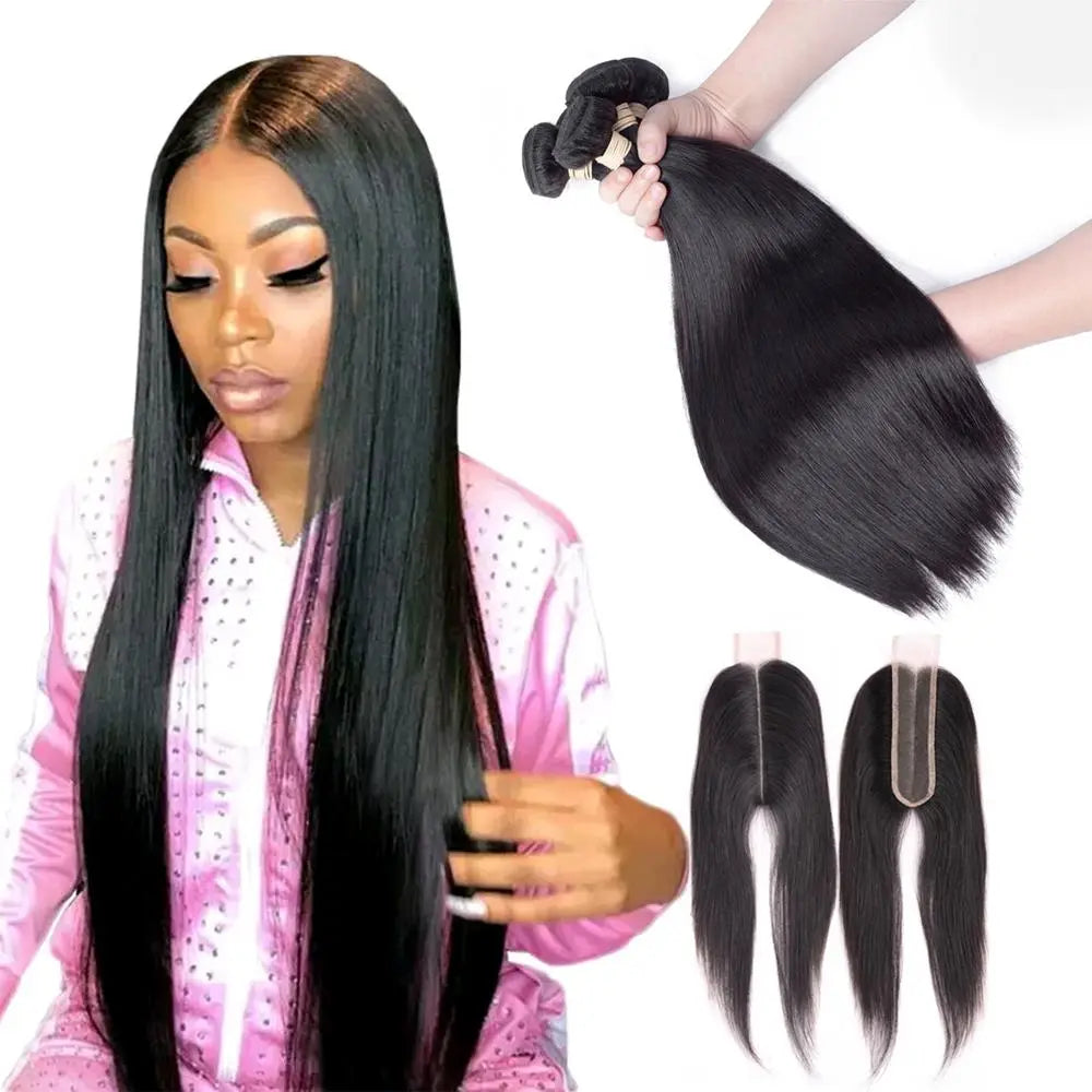 BeuMax 10A Grade 3/4 Straight Hair Bundles with 2x6 Closure Brazilian Cerise Alfie