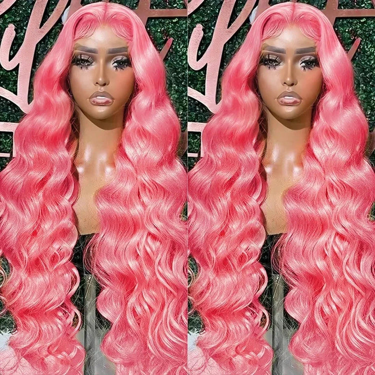 13x4 Body Wave Light Pink Lace Front Wig Brazilian Human Hair Wigs Colored Wig 13x6 Transparent HD Lace Frontal Wigs For Women Khamik Shop Online