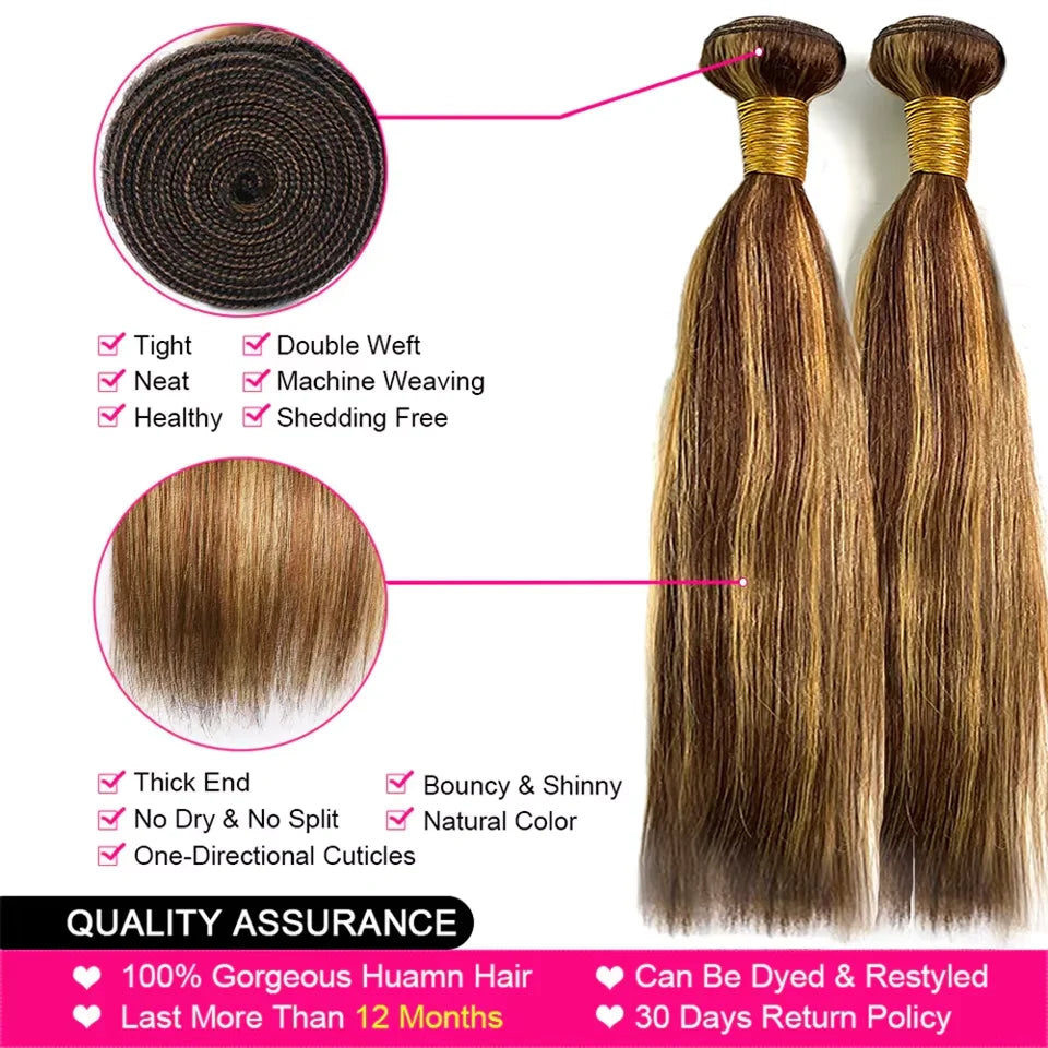 Piano Color 4/27 Straight Bundles Virgin Human Hair Brazilian Hair Weaving Highlight Human Hair 2/3 Bundles Deals For Extensions Khamik Shop Online