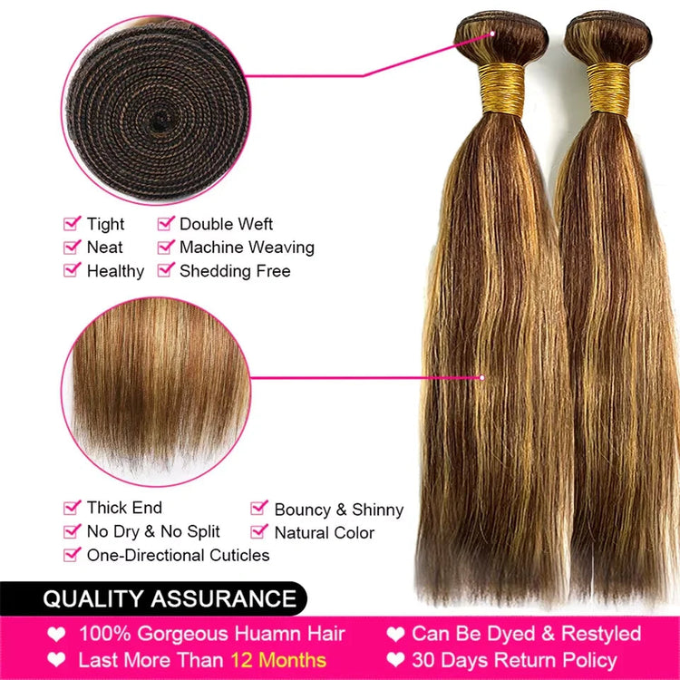 Piano Color 4/27 Straight Bundles Virgin Human Hair Brazilian Hair Weaving Highlight Human Hair 2/3 Bundles Deals For Extensions Khamik Shop Online