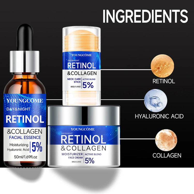 Retinol Wrinkle Remover Facial Serum Set Instant Firming Lift Anti-Aging Cream Fade Fine Lines Whitening Moisturizing Skin Care Khamik Shop Online