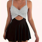 Swimsuit Woman Tankini Cross Front Tankini Top Adjustable Straps V Neckline High Waist Skirt Swim Tankini Set Modest Swimwear Khamik Shop Online