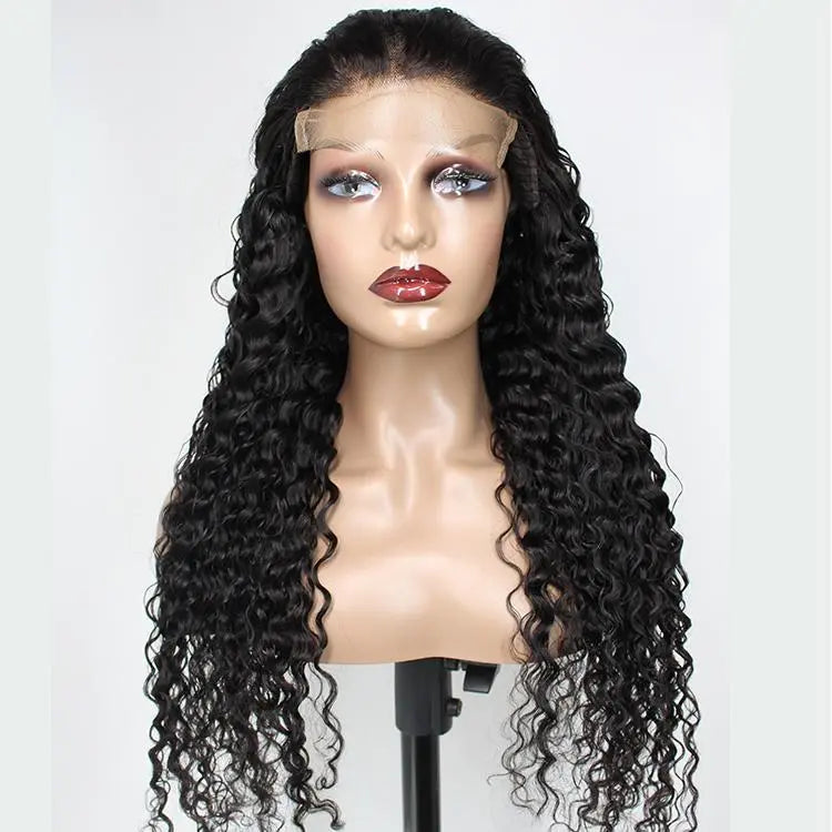 180% Density Full 4x4 Transparent Lace Front Jerry Curl Human Hair Wig Cerise Alfie
