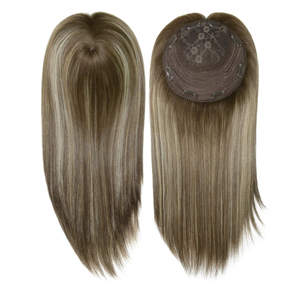 14 Inches Mogolian Cuticle Remy Hair Topper Silky Straight 8x8” Jewish Kosher Human Hairpieces Topper Free Style 120% Density Khamik Shop Online