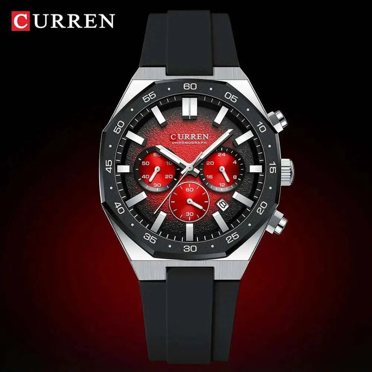 CURREN Fashion Casual Men Sports Watch Chronograph Silicone Belt Auto Date Dial Quartz Wristwatch Male Reloj Relogio Masculino Khamik Shop Online