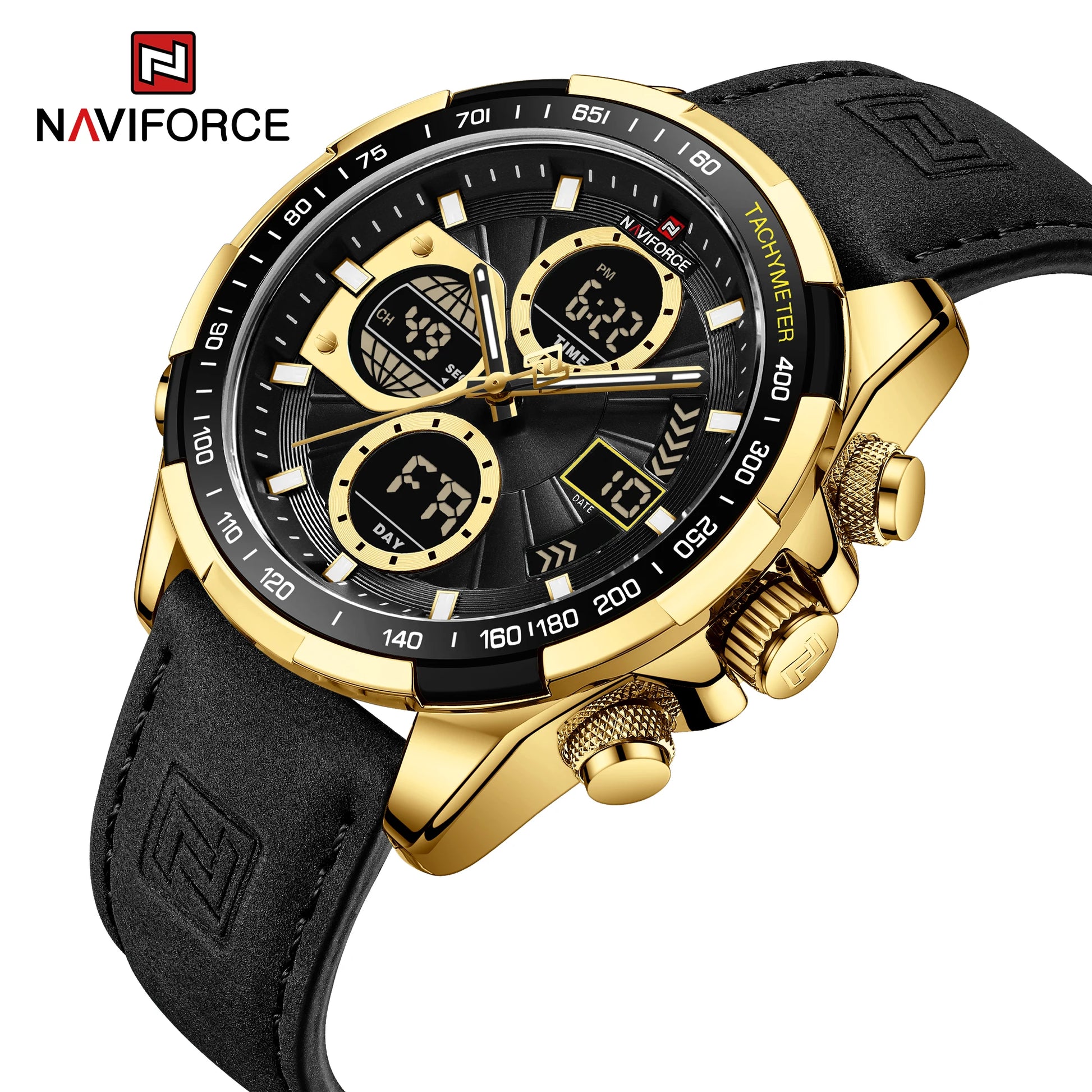 2022  Sport Watches for Men Strong Luminous Dual Display Waterproof Quartz Genuine Leather Wristwatch Relogio Masculino