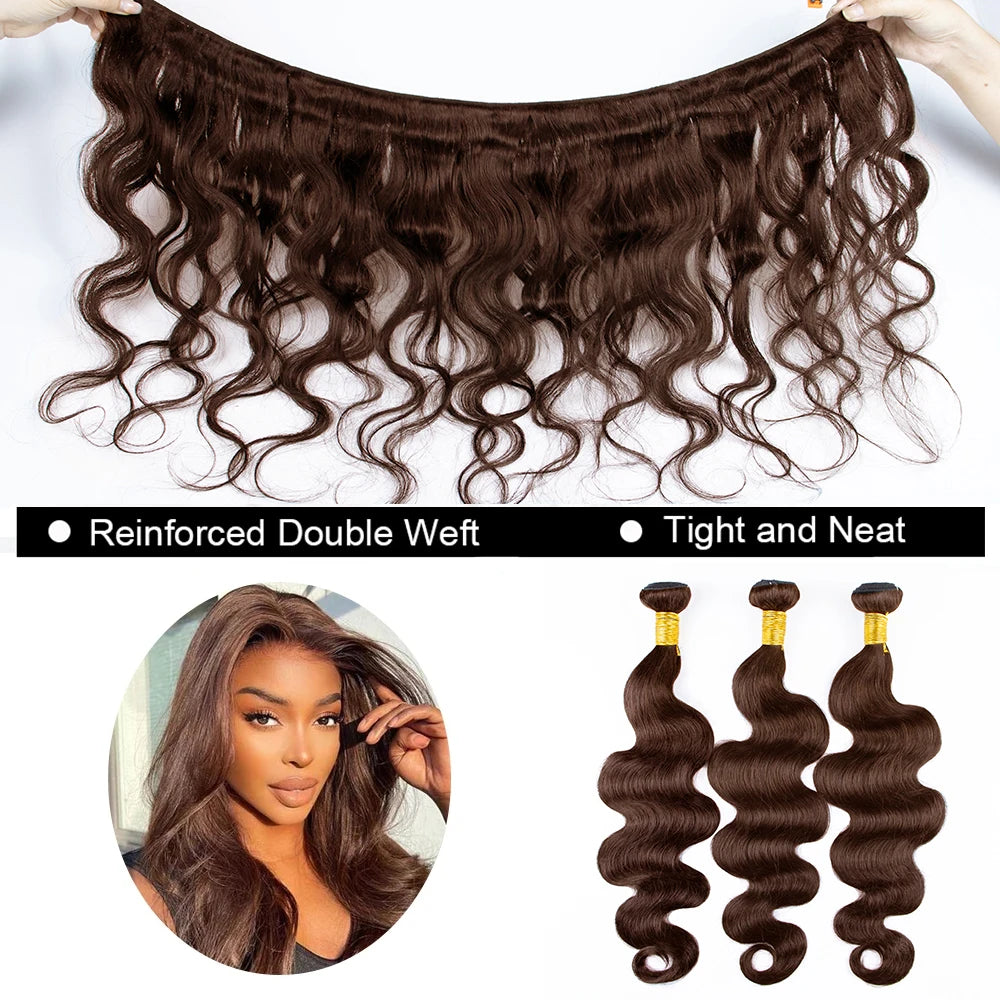 Chocolate Brown Human Hair Bundles Hair Extensions 30 Inch For Woman Body Wave Weave Peruvian Raw Human Hair Bundle 
