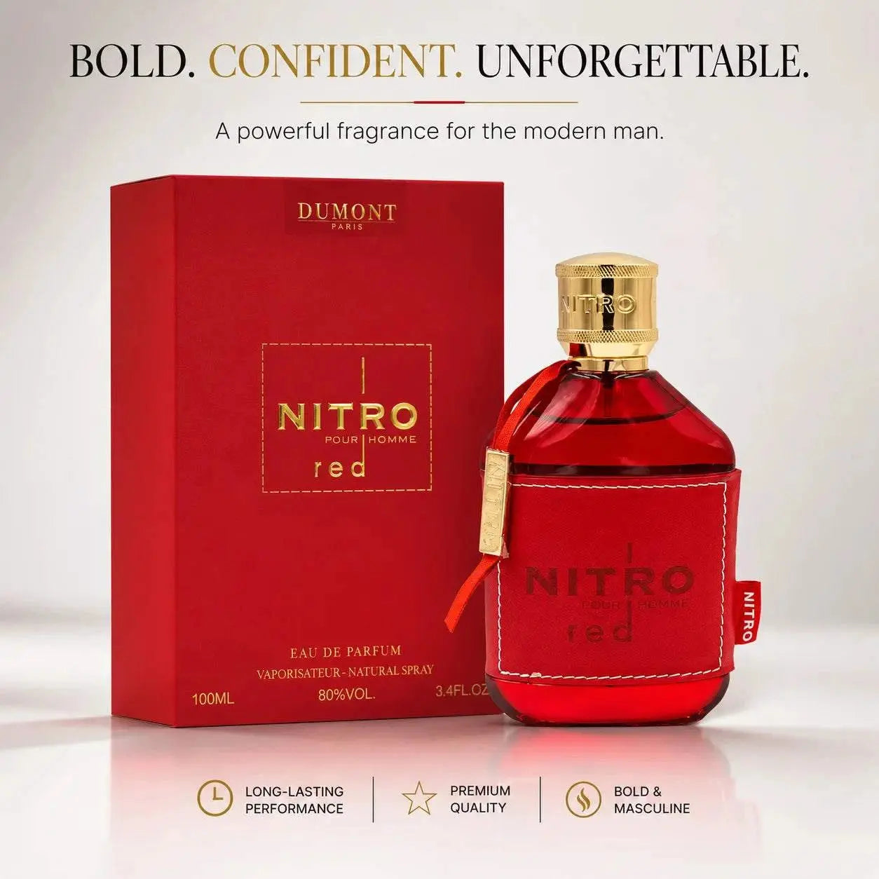 Dumont Nitro Red Pour Homme Eau de Parfum for Men, 3.4 Fl Oz / 100ml, Bold Masculine Fragrance Spray with Red Bottle and Gift Box for Daily Wear, Date Night and Special Occasions Khamik Shop Online