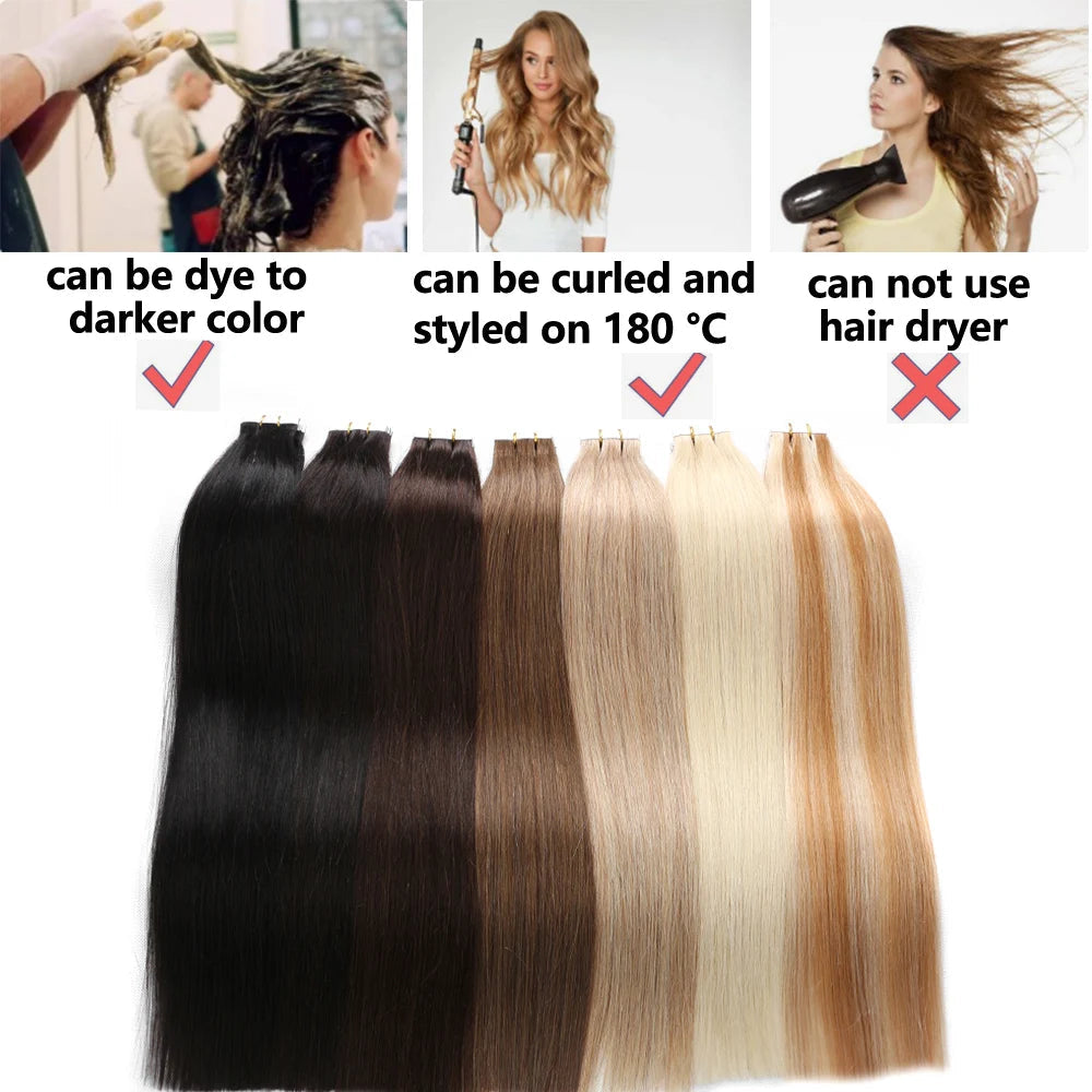 BHF Tape In Hair Extensions Human Hair 20pcs/Pack European Remy Straight Invisible Tape Ins Adhensive 100% Human Hair For Salon Khamik Shop Online