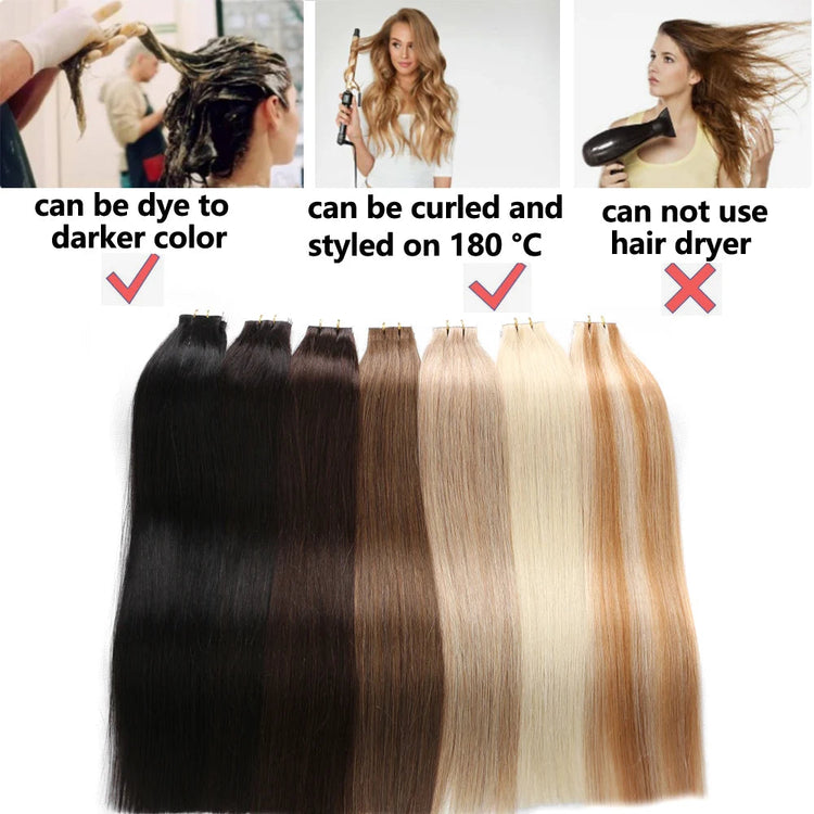BHF Tape In Hair Extensions Human Hair 20pcs/Pack European Remy Straight Invisible Tape Ins Adhensive 100% Human Hair For Salon Khamik Shop Online