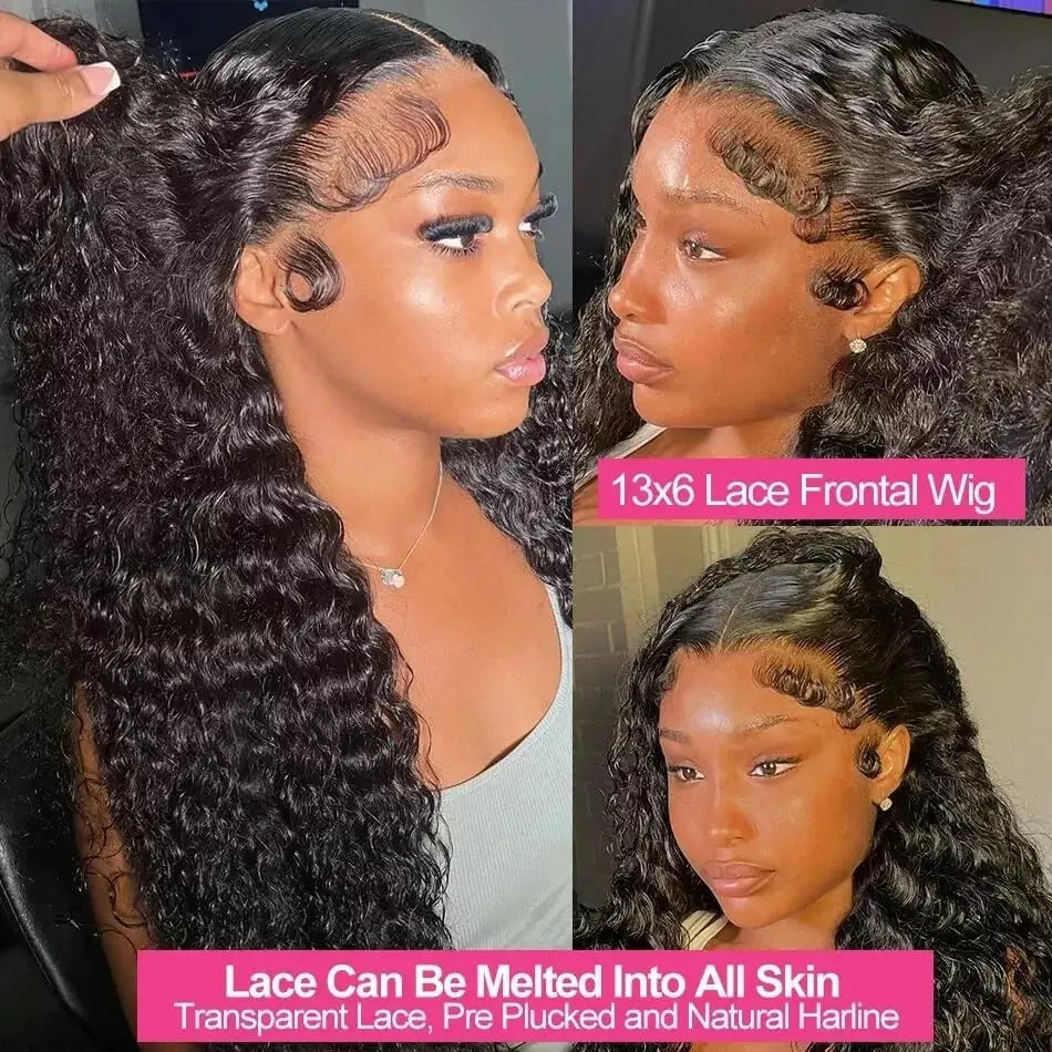 Deep Wave 40 30 inch 13x6 HD Transparent Lace Front Human Hair PrePlucked Brazilian Deep Wave Lace Frontal Wig with Deep Hair Khamik Shop Online