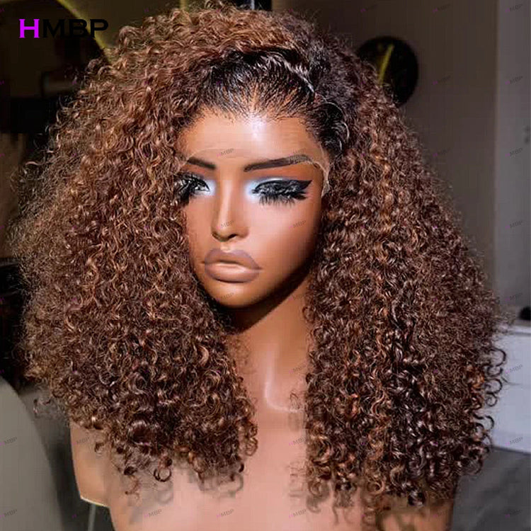 400 Density Brown Kinky Curly Color WIg 13x6 HD Lace Frontal Wig 100% Human Hair Wigs For Women 4x4 Lace Frontal Wig Pre plucked Khamik Shop Online
