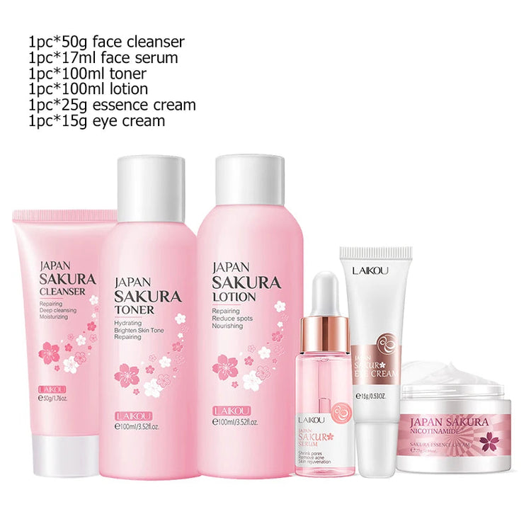 Japan Sakura Facial Cleaner Korean Face Serum Exfoliating Peeling Gel Moisturize Toner Eye Cream Sunscreen Cosmetic SkinCare Set Khamik Shop Online