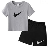 Summer Brand White T-shirt+Shorts Two-piece Set Kids New Clothing Fashion Letter Boy Girl3-13Yrs Sports Short-sleeved Casual Set Khamik Shop Online