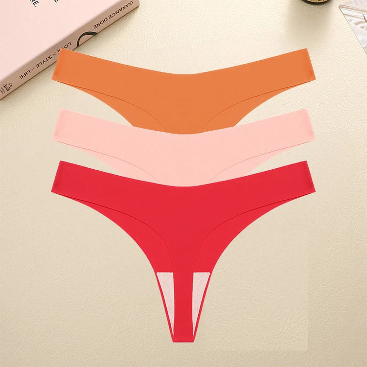 3PCS/SET Sexy G-String Underwear Female T-back Intimates Lingerie Seamless Low Waist Underpants 10 Color Lady Bikini Panty XS-XL Khamik Shop Online