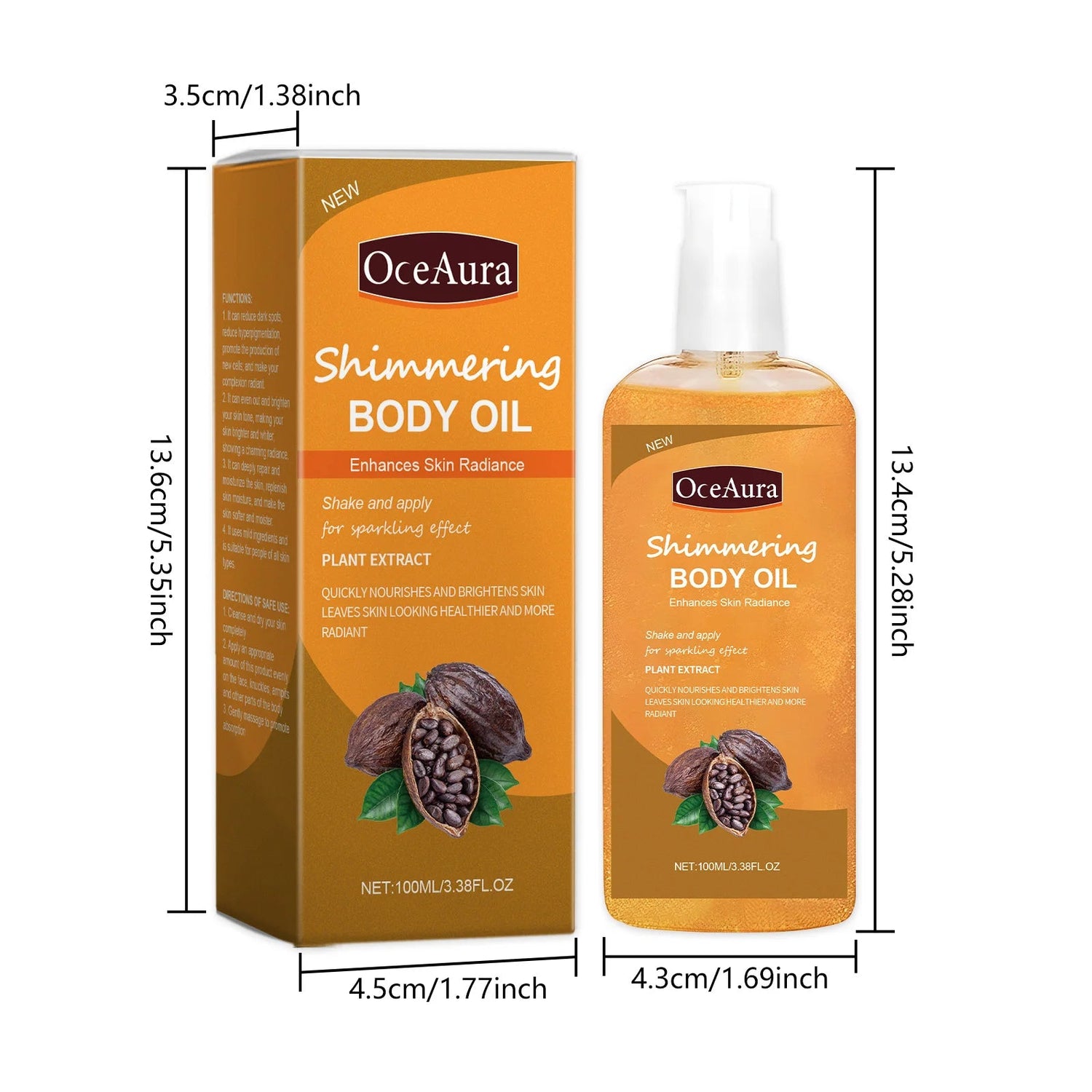 Oceaura 100ml Shimmering Body Oil for Daily Moisturizing Nourishing Glowing Skin Care Sparkling Massage Brighten Body Care Khamik Shop Online
