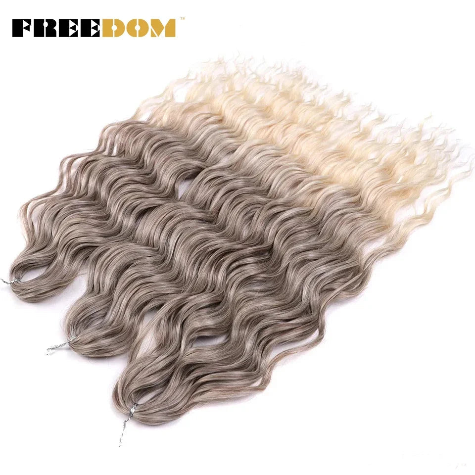 FREEDOM Synthetic Curly Braiding Hair Extensions 24 Inch/60 cm Long Deep Wavy Twist Crochet Braids Hair Ombre Brown Rainbow Hair Khamik Shop Online