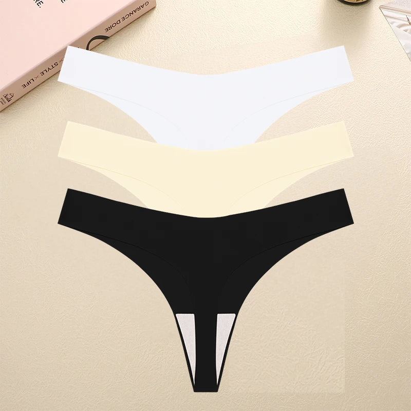 3PCS/SET Sexy G-String Underwear Female T-back Intimates Lingerie Seamless Low Waist Underpants 10 Color Lady Bikini Panty XS-XL Khamik Shop Online