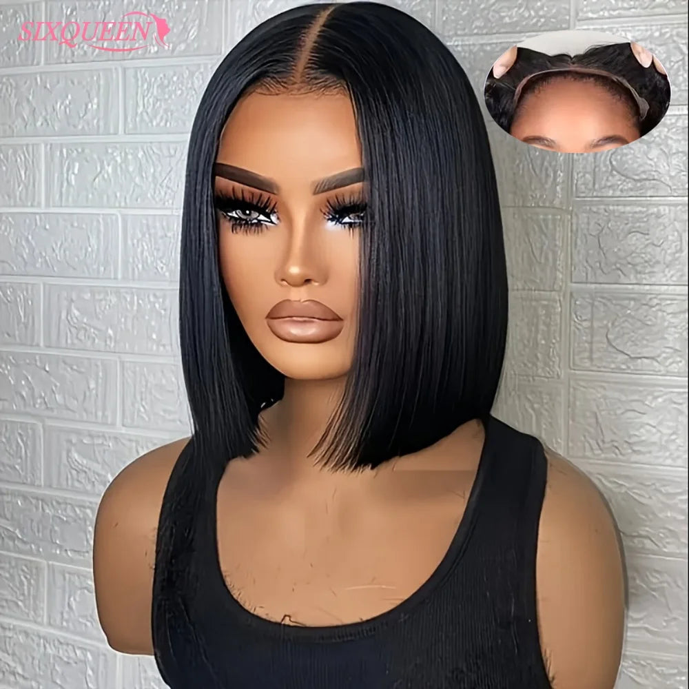 Glueless Wigs Human Hair Pre Plucked Wear and Go 5X5 Pre Cut HD Lace Closure Bob Wig Straight Short Bob Wig Human Hair for Women Khamik Shop Online