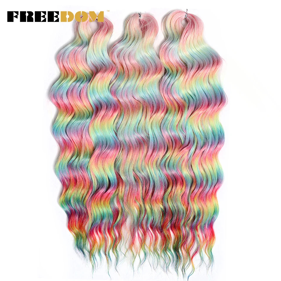 FREEDOM Synthetic Curly Braiding Hair Extensions 24 Inch/60 cm Long Deep Wavy Twist Crochet Braids Hair Ombre Brown Rainbow Hair Khamik Shop Online