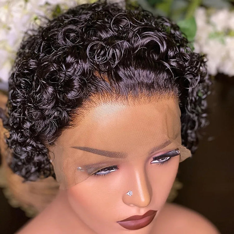 Pixie Cut Wigs Human Hair Short Curly Lace Front Human Hair Wigs Brazilian 13x4 Transparent Lace Wigs Water Wave Bob Wig Khamik Shop Online
