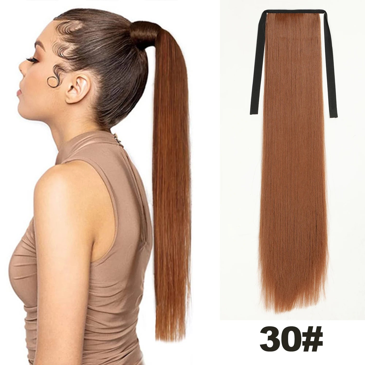 Straight Long Ponytail Extensions 22inch Natural Black Wrap Around Synthetic Hair Piece Pony Tail Hair Hairpieces for Women Girl Khamik Shop Online